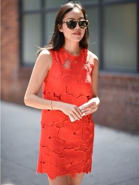 Cynthia Rowley Bright Red Floral Lace Mini Dress